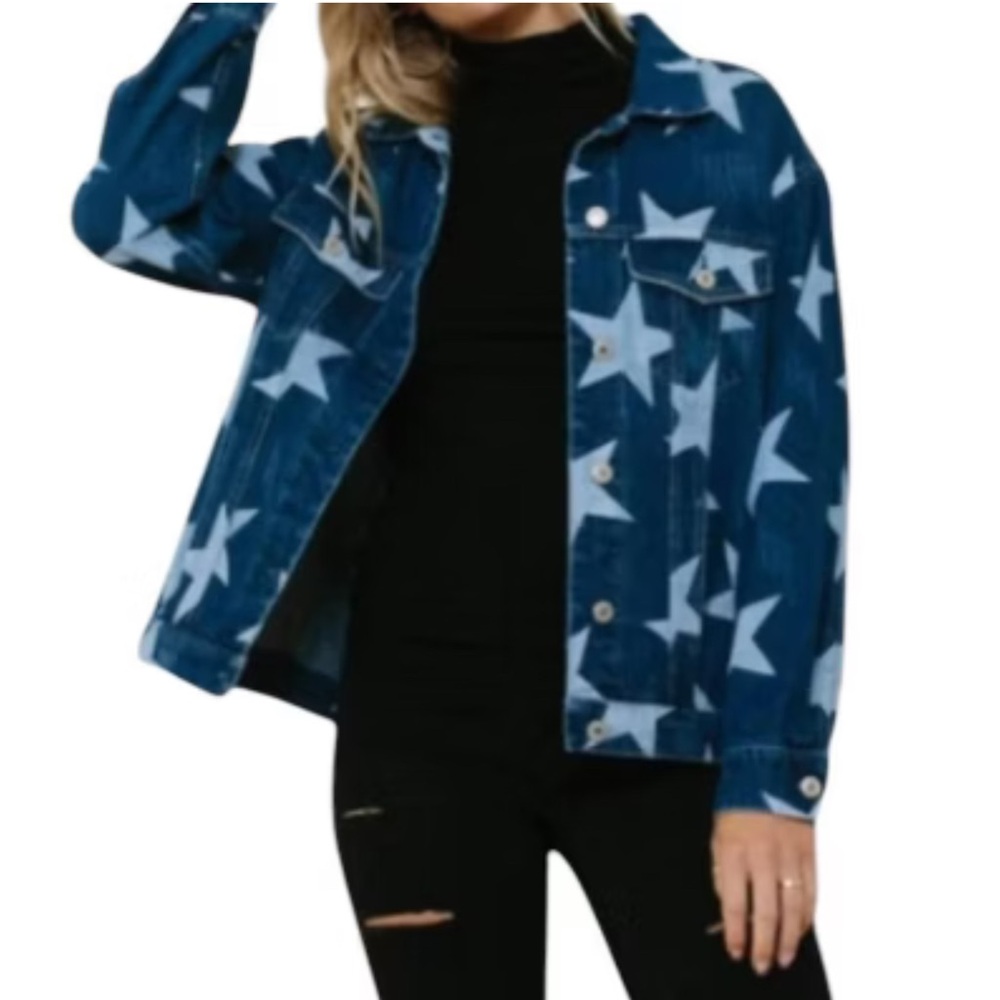 Altar’d State Oversized White Star Denim Jean Jacket Western Patriotic Women’s M